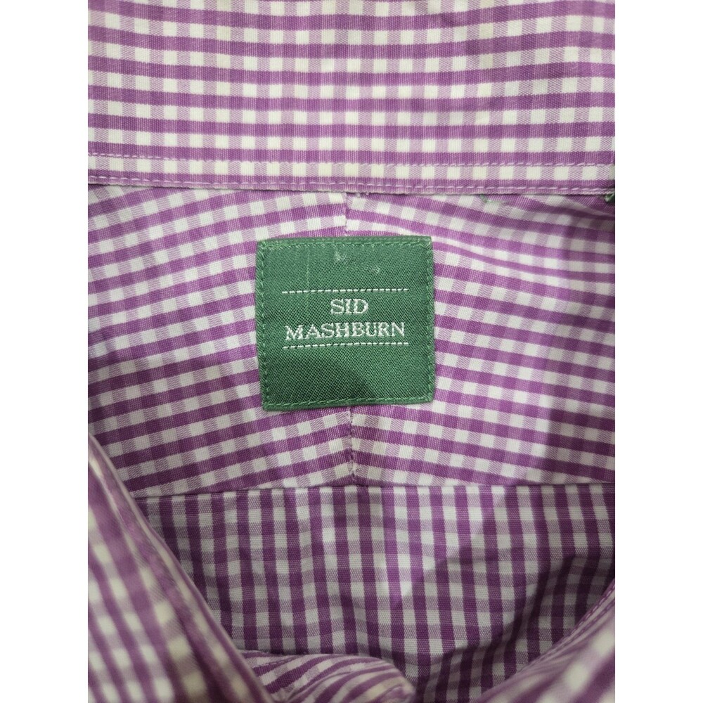 Sid Mashburn Mens Dress Shirt 16.5 35 Purple White Gingham Check Button Front - Picture 3 of 5